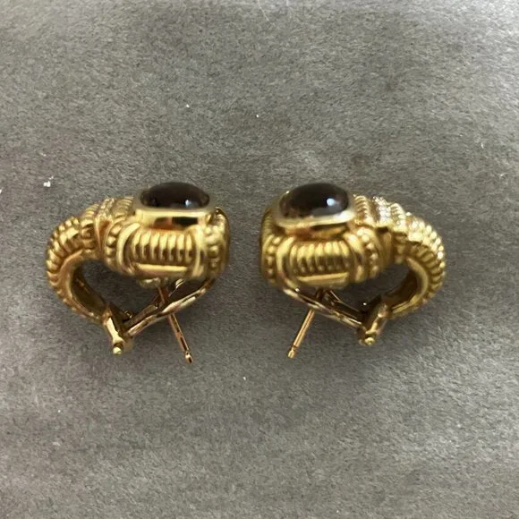 Vintage Judith Ripka Topaz, Diamond and 18K Gold Clip on, Pierced Earrings - Picture 2 of 3